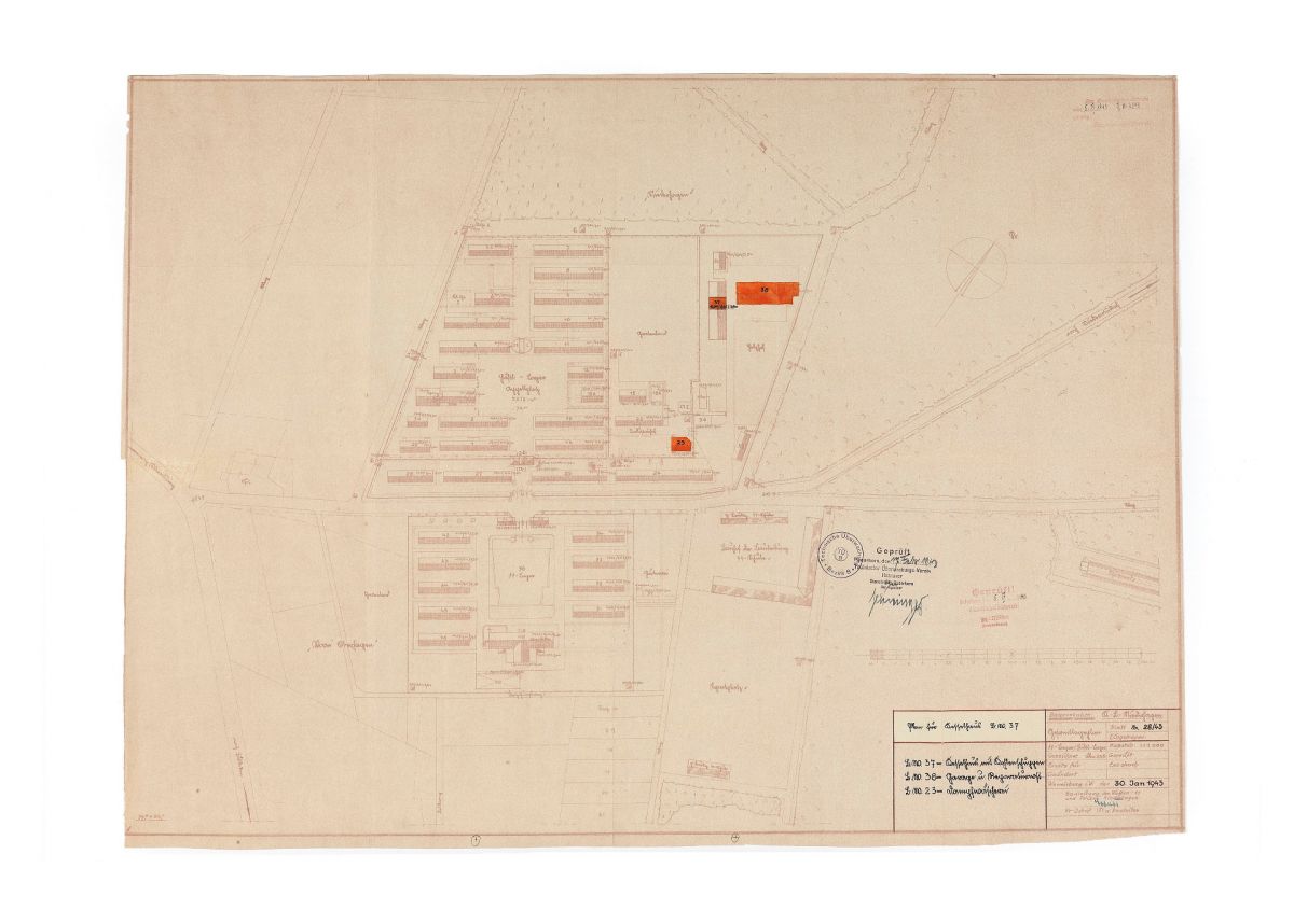 Plan zum Bau eines Kesselhauses, Lageplan der SS-Bauleitung 30. Januar 1943 Kreisarchiv Paderborn, Sign. BürA 1447